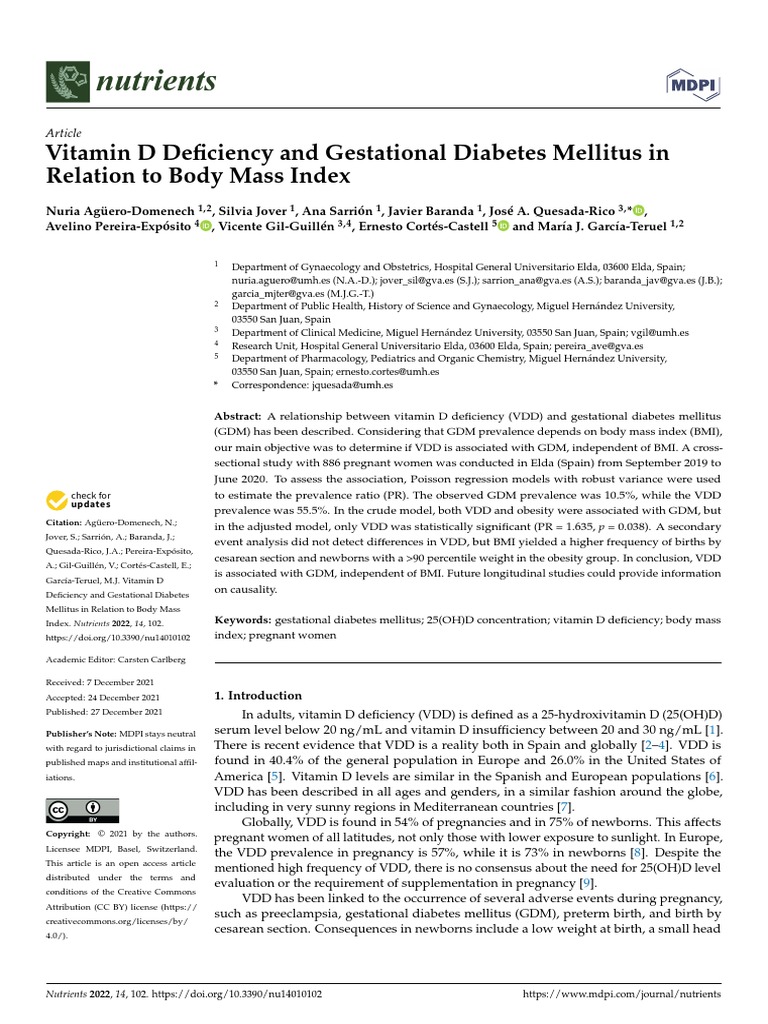 Vitamin D Deficiency and Gestational Diabetes Mellitus in Relation To