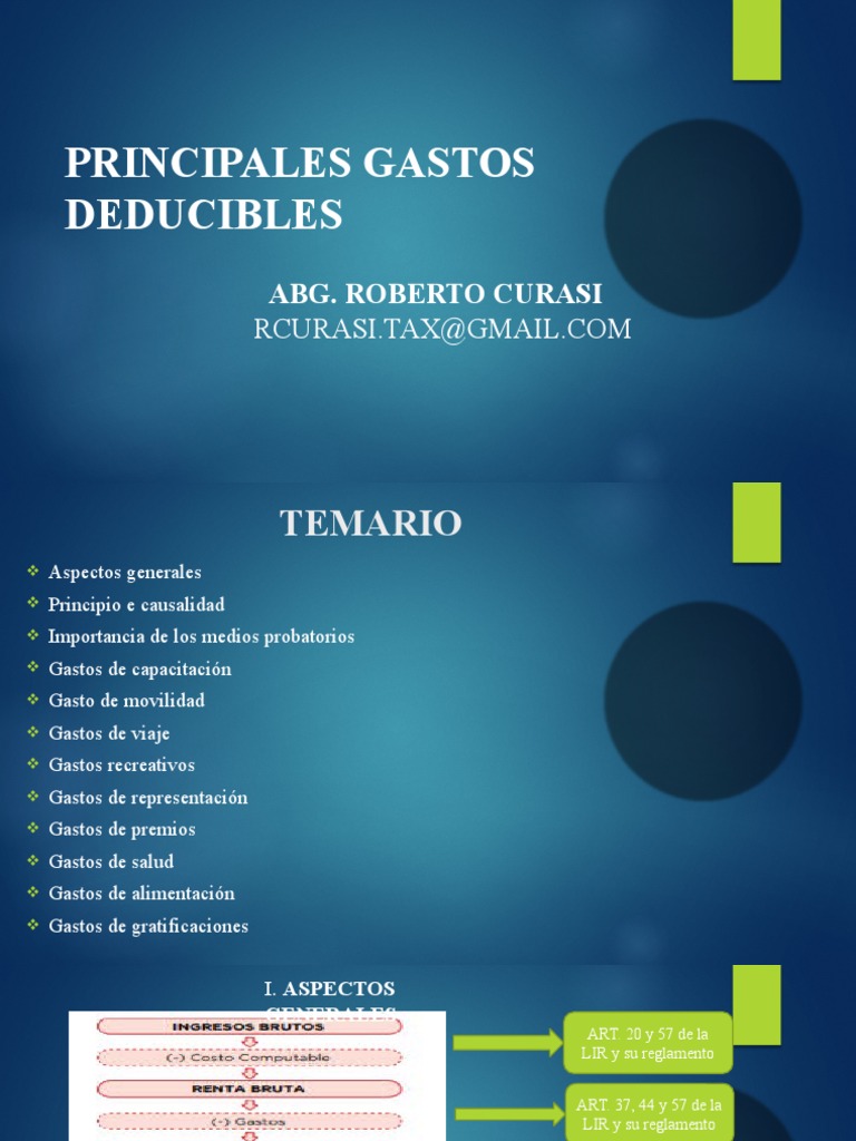 Principales Gastos Deducibles | PDF | Impuestos | Impuesto sobre la renta