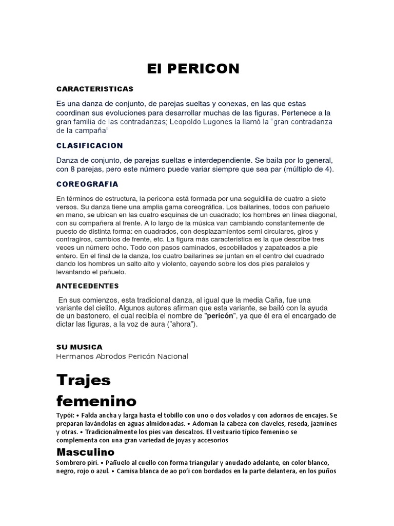 Vestimenta y características del Pericón | PDF | Bailes | Ropa