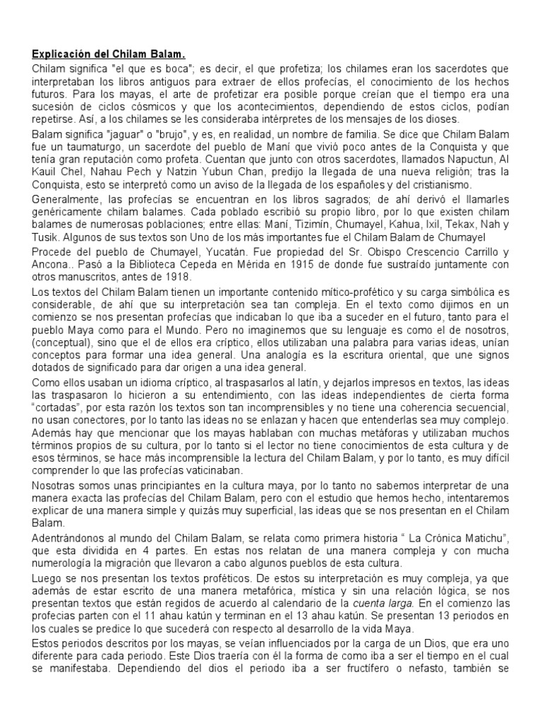 Explicación Del Chilam Balam | PDF | Civilización maya | Evolución
