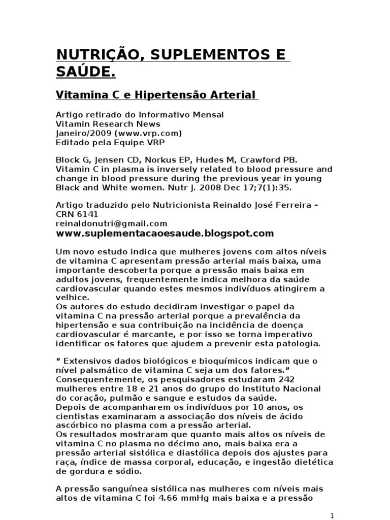 Arterial Hipertension Vitamina C