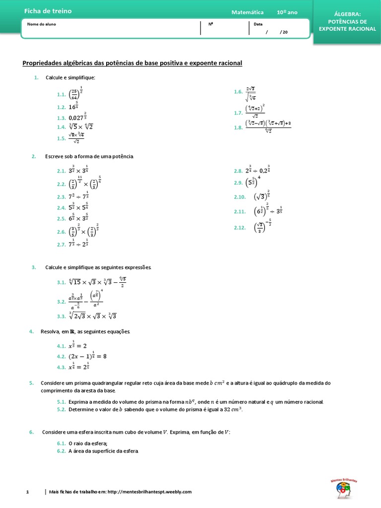 Potências Racionais: Exercícios e Soluções | PDF | Analise matemática ...