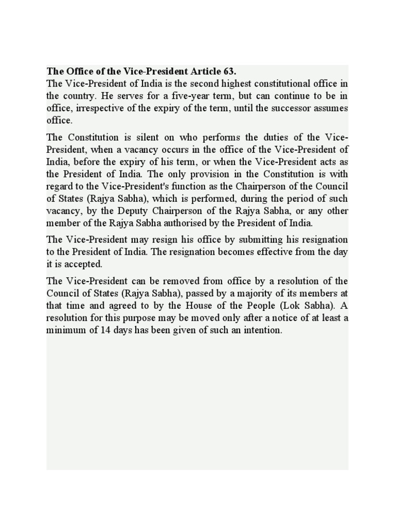 Vice President | Download Free PDF | Government Of India | Presidencies