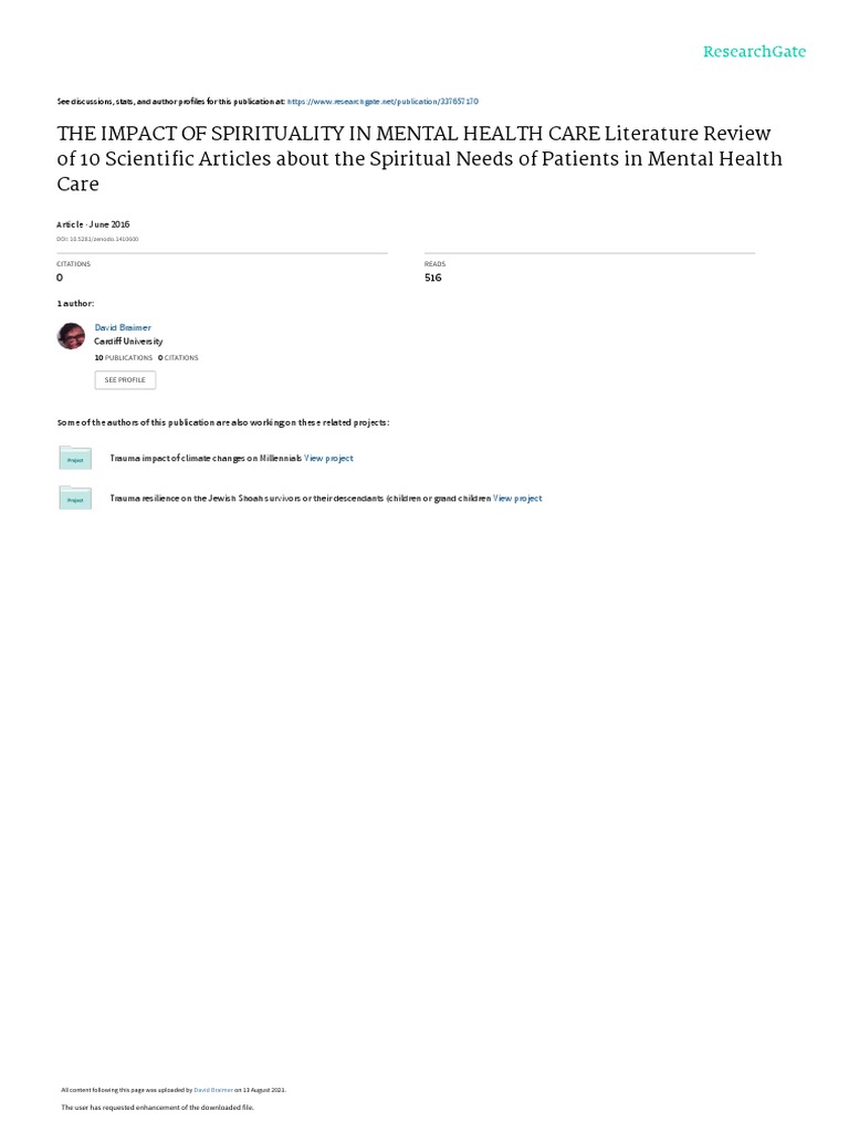 The Impact of Spirituality in Mental Healthcare | PDF | Psychotherapy ...