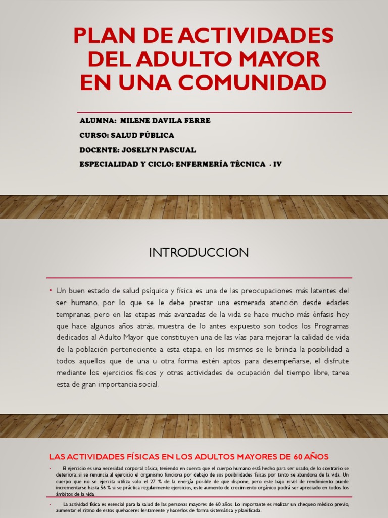 Plan de Actividades para Adultos Mayores | PDF | Adultos | Vejez