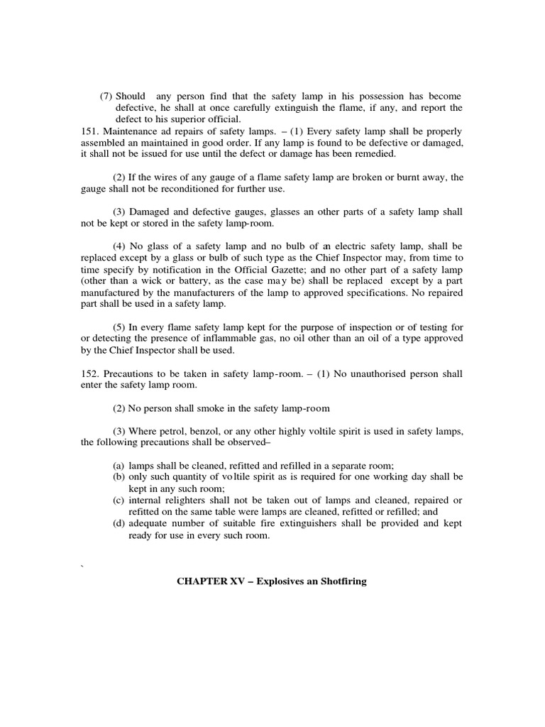 Safety Lamp and Explosive Regulations | PDF | Cartridge (Firearms ...