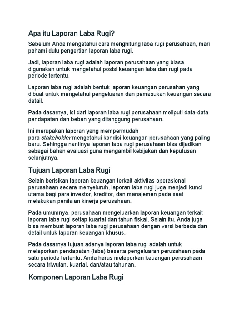 Apa Itu Laporan Laba Rugi PDF