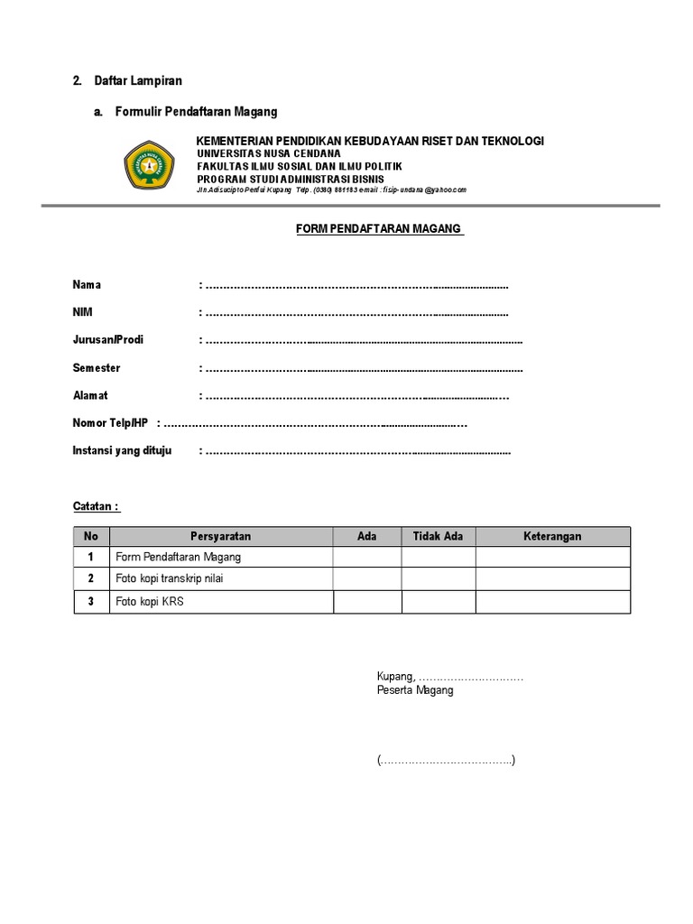 Format Laporan Magang Universitas Undana | PDF | Seni