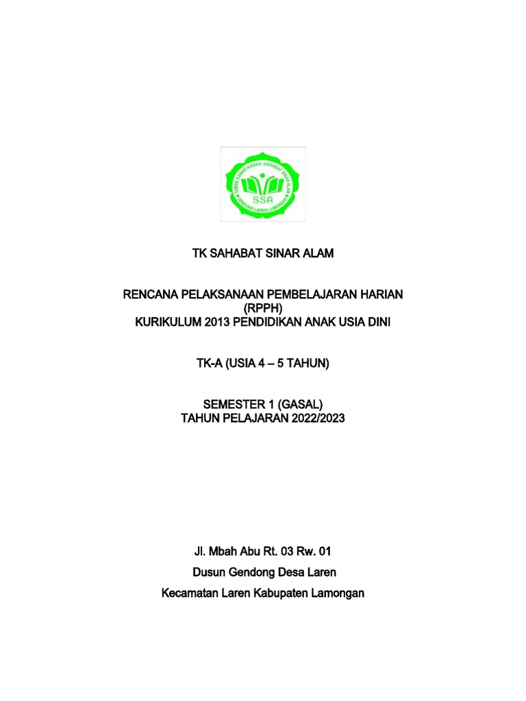 RPPH TK A Sem 1 | PDF