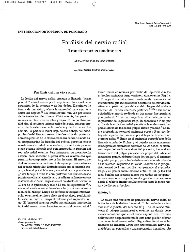 Parálisis Nervio Radial PDF Sistema musculoesquelético