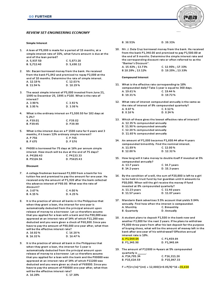 Engineering Economy Formulas Overview | PDF | Depreciation | Interest