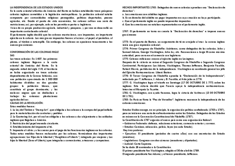 La Independencia de Los Estados Unidos | PDF | Declaración de ...