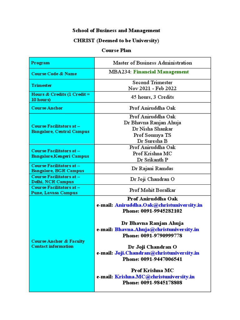 MBA234 Financial Management Course Overview | PDF | Investing ...