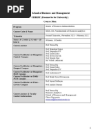 School of Business and Management CHRIST (Deemed To Be University) Course Plan