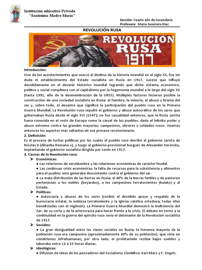 Causas y etapas de la Revolución Rusa | PDF | Vladimir Lenin ...