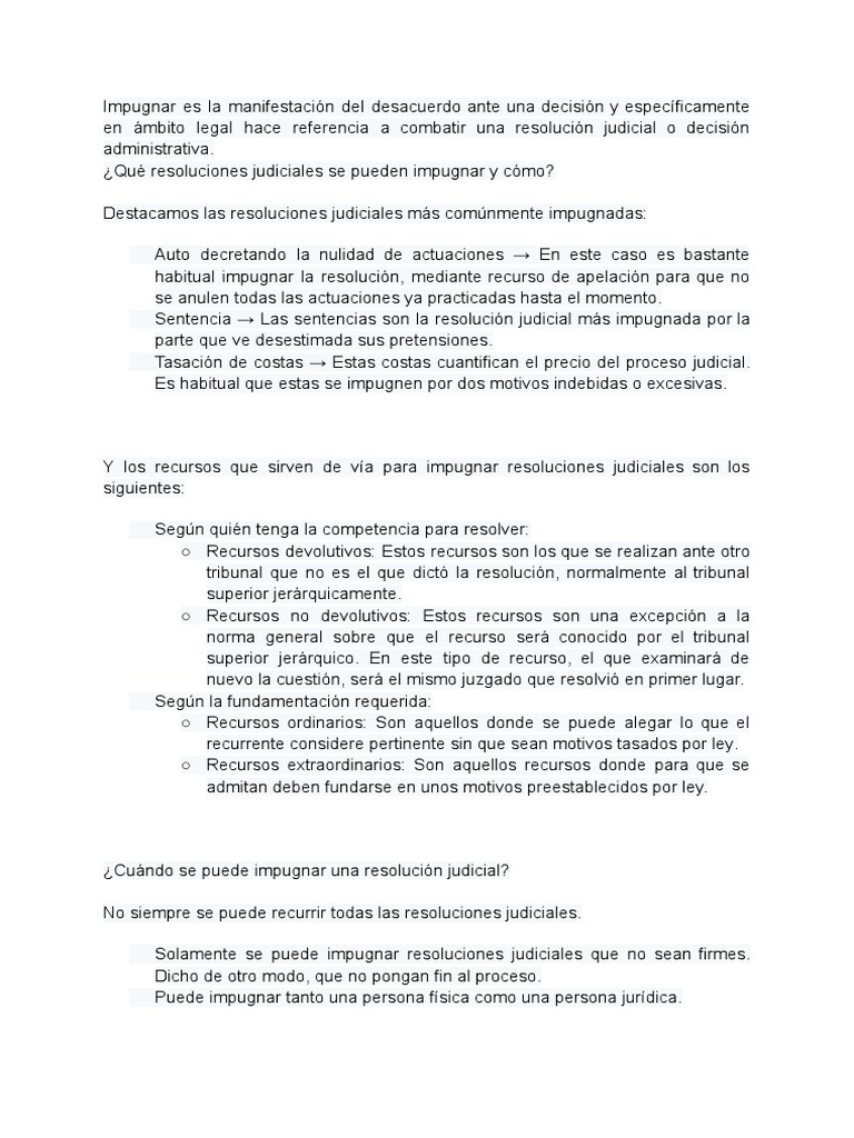 Cómo impugnar resoluciones judiciales | PDF | Sentencia (ley ...