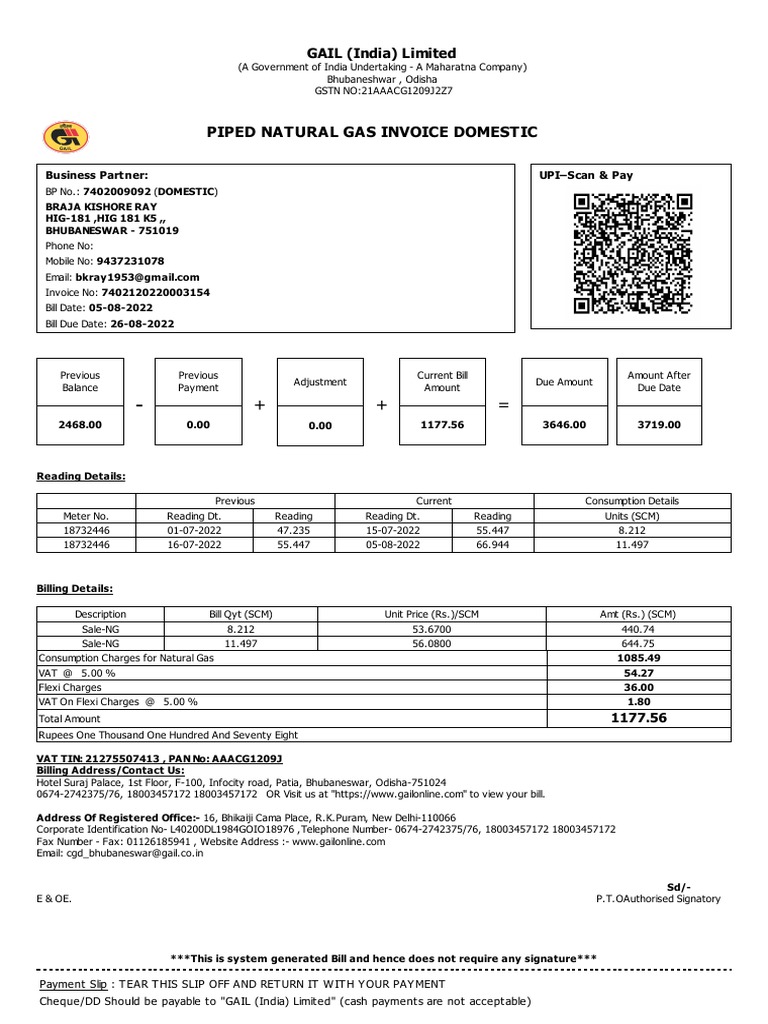 GAIL Gas Domestic Bill Details | PDF | Liquefied Petroleum Gas | Cheque