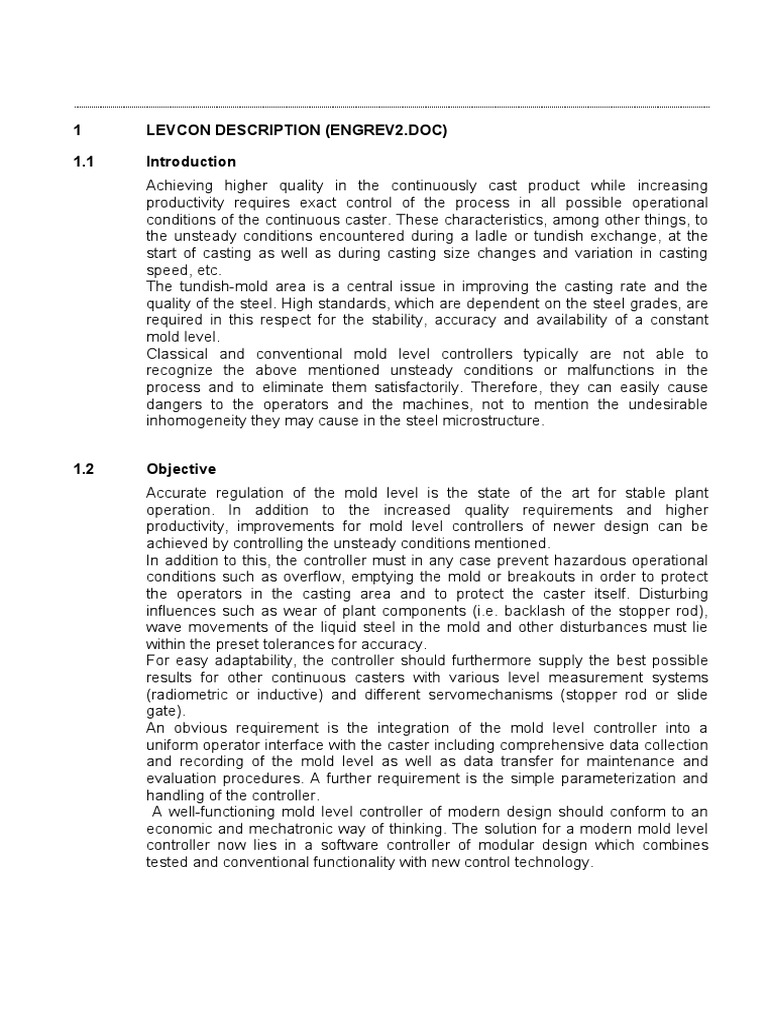 Levcon Mold Level Controller PDF Control Theory Casting