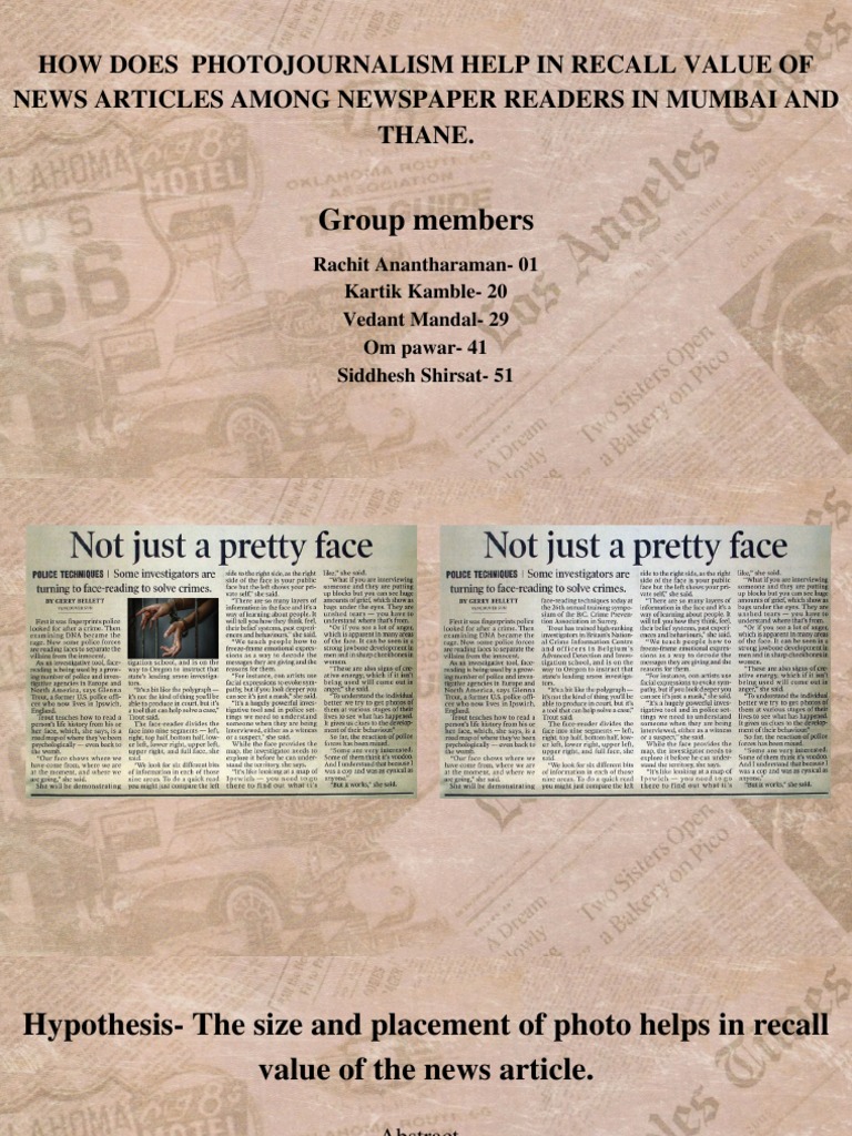 How Does Photojournalism Help in Recall Value of News Articles Among