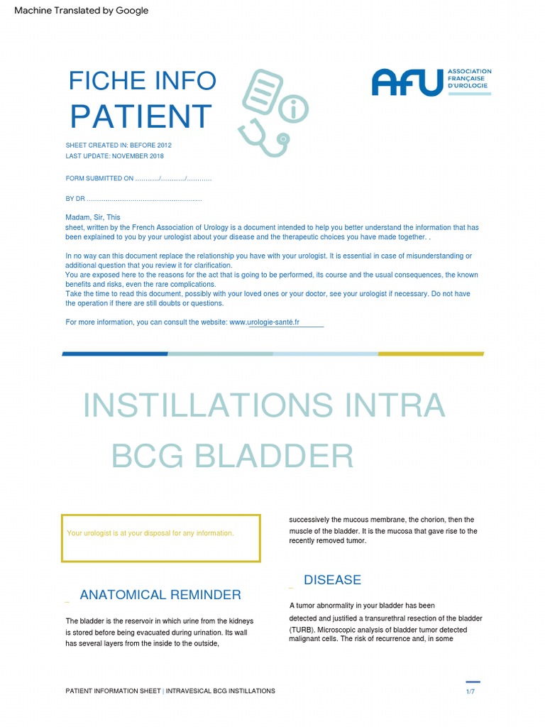 105 Instillations IntraVesicales de BCG PDF Urinary Bladder Urinary Tract Infection