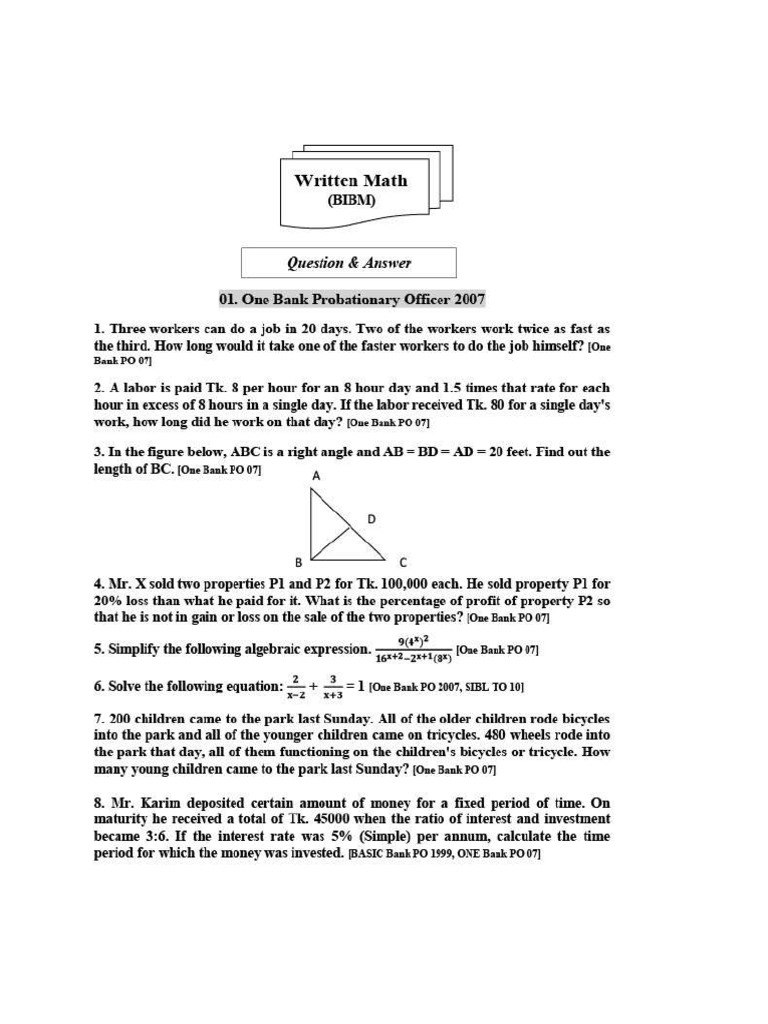 BIBM - Previous All Written Math | PDF