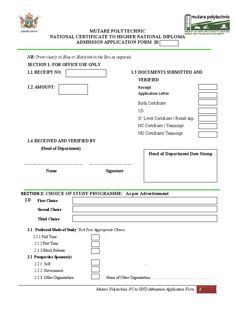 Mutare Polytechnic Admission Application 2019 PDF Engineering Car