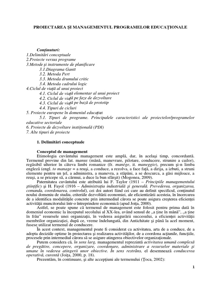 Proiectarea Si Managementul Programelor | PDF