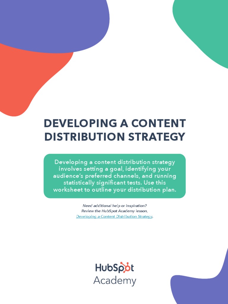 Workbook Developing A Content Distribution Strategy Pdf Goal