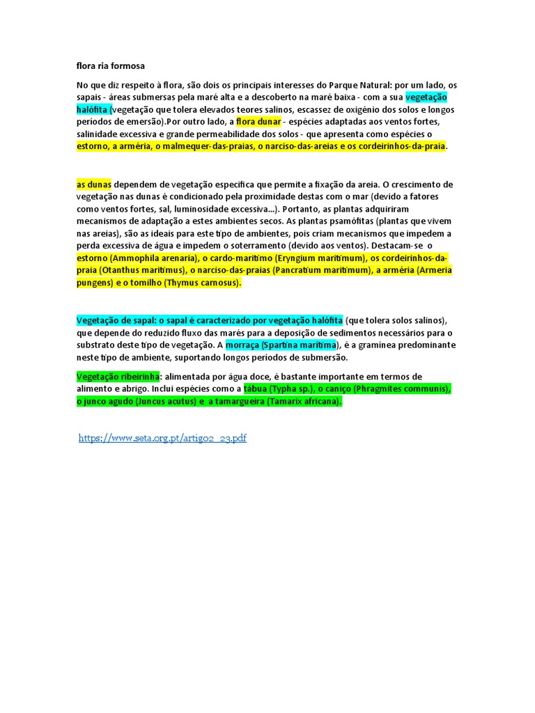 Fauna e Flora da Ria Formosa | PDF | Peixes | Vegetação