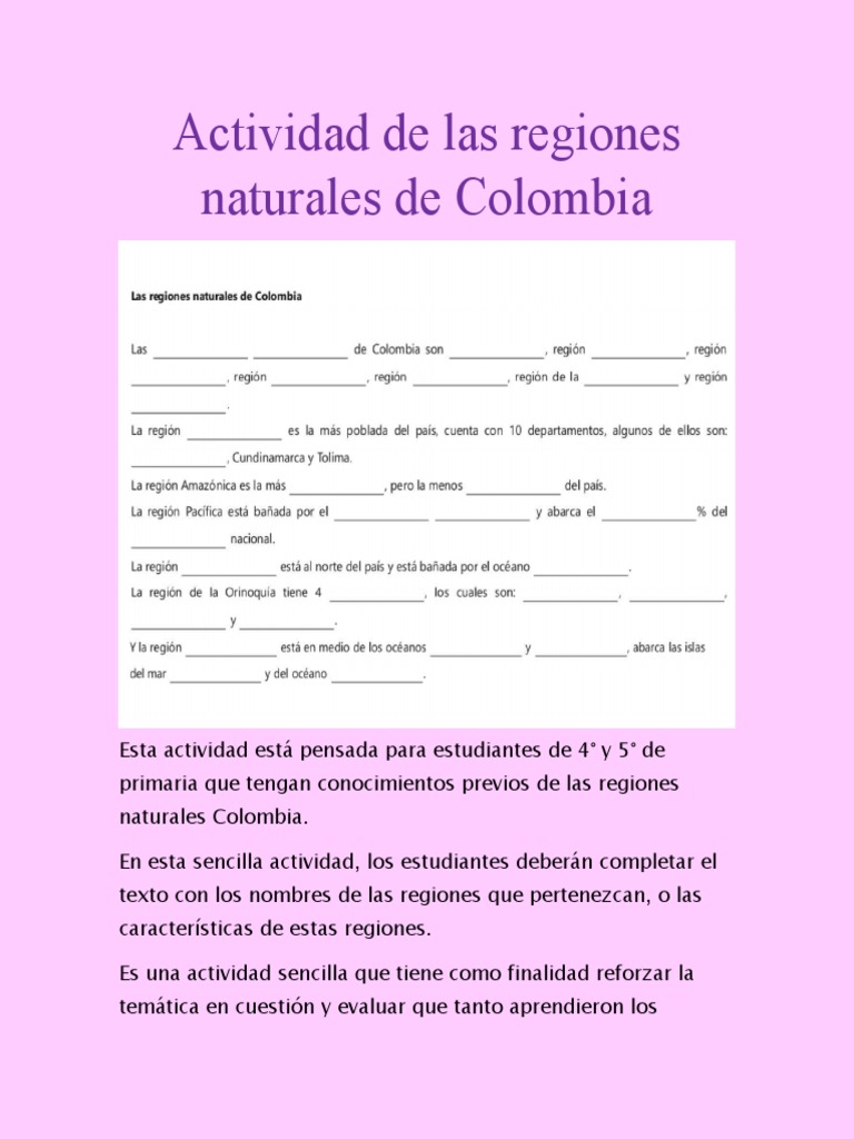 Actividad sobre Regiones Naturales de Colombia | PDF | Salud y bienestar