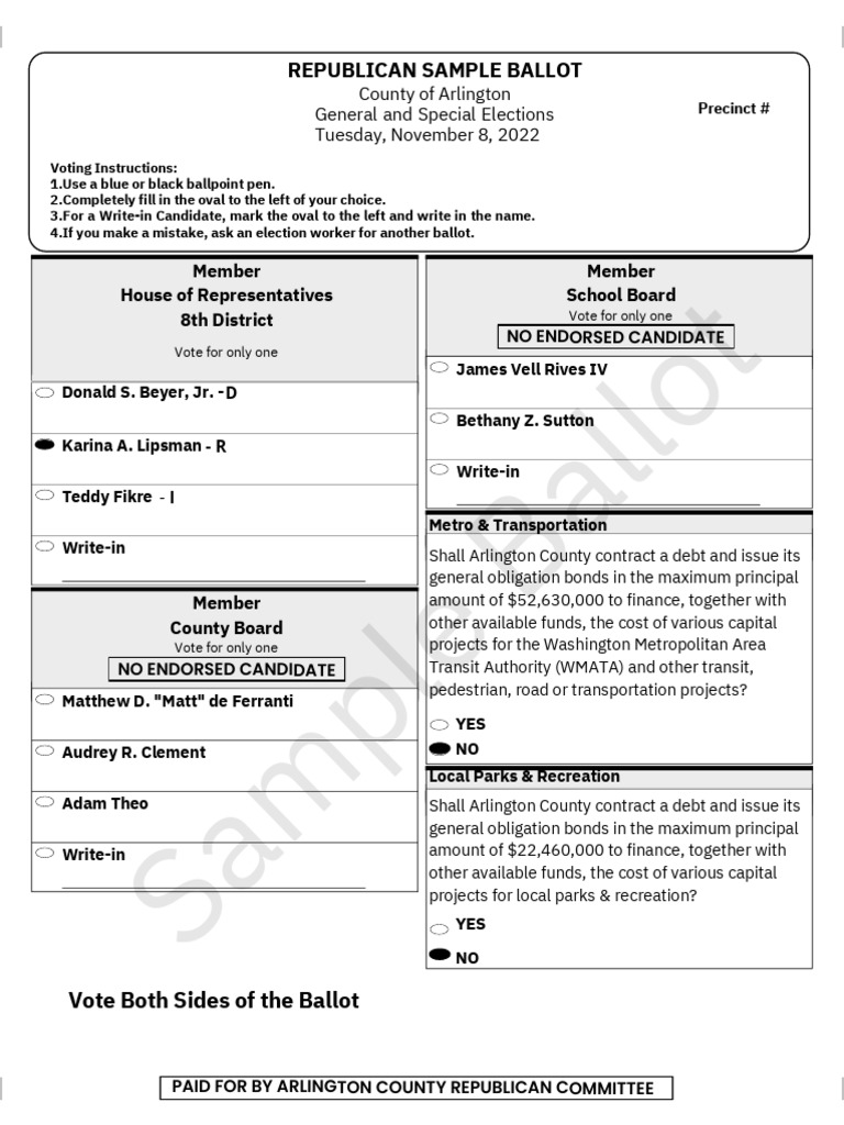 Arlington GOP 2022 Midterm Sample Ballot PDF Debt Government