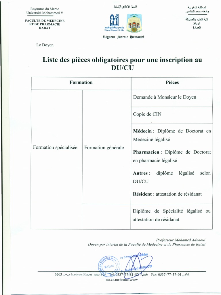 Inscription à la FMPR : Pièces requises | PDF | Résidence (Médecine ...