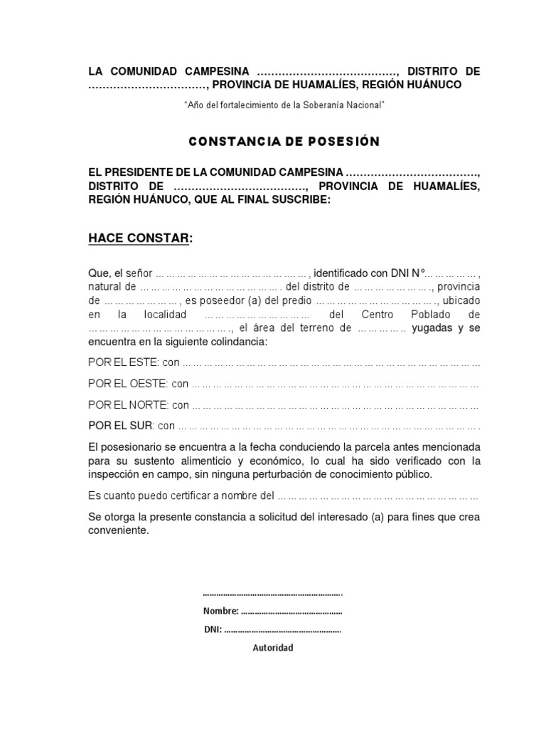 Constancia de Posesión de Terreno | PDF | Derecho