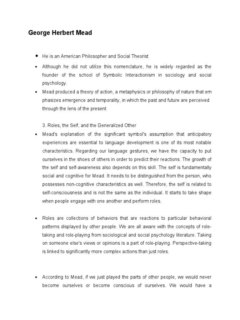 Herbert Mead PDF Self Self Awareness