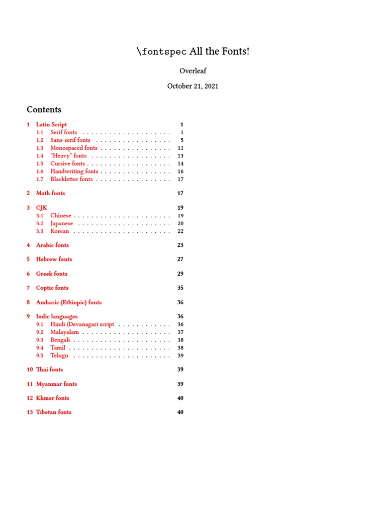 fontspec All The Fonts!: Overleaf October 21, 2021 | PDF | Typefaces ...