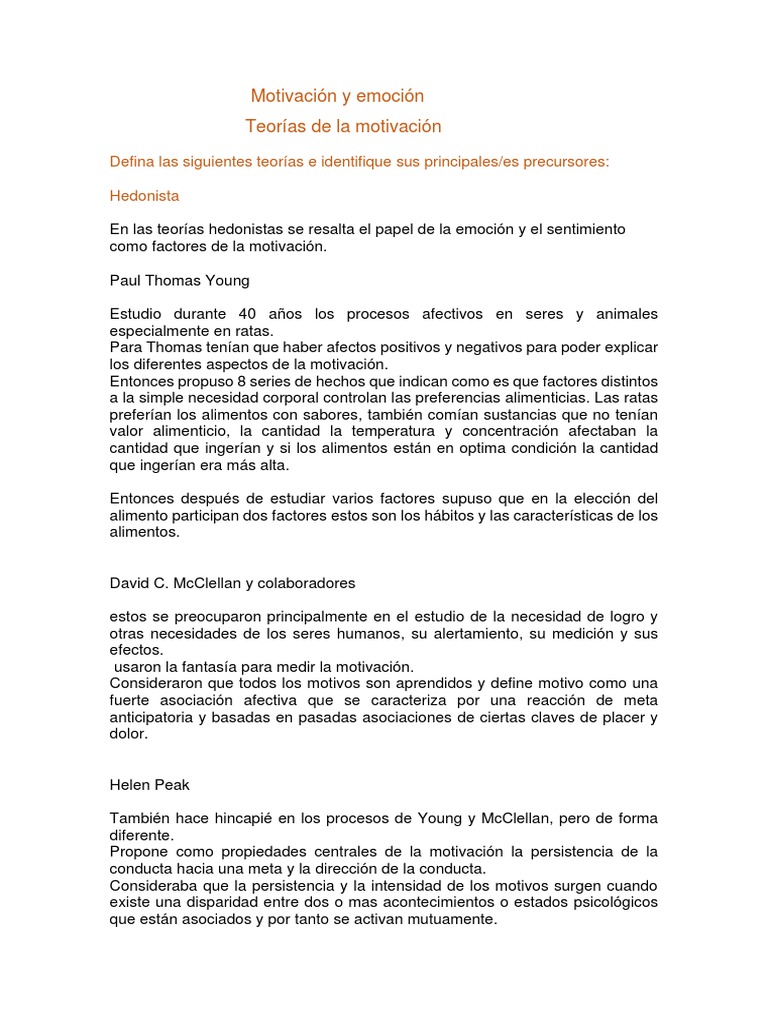 Teorías de la Motivación y Emoción | PDF | Motivacional | Motivación