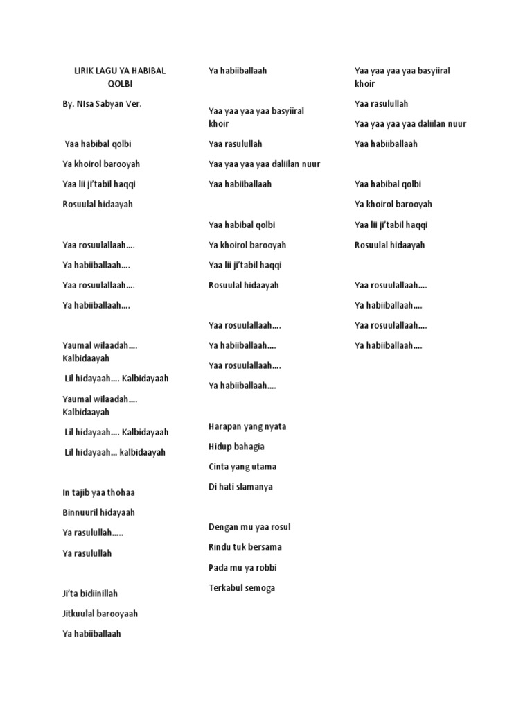 Lirik Lagu Ya Habibal Qolbi PDF
