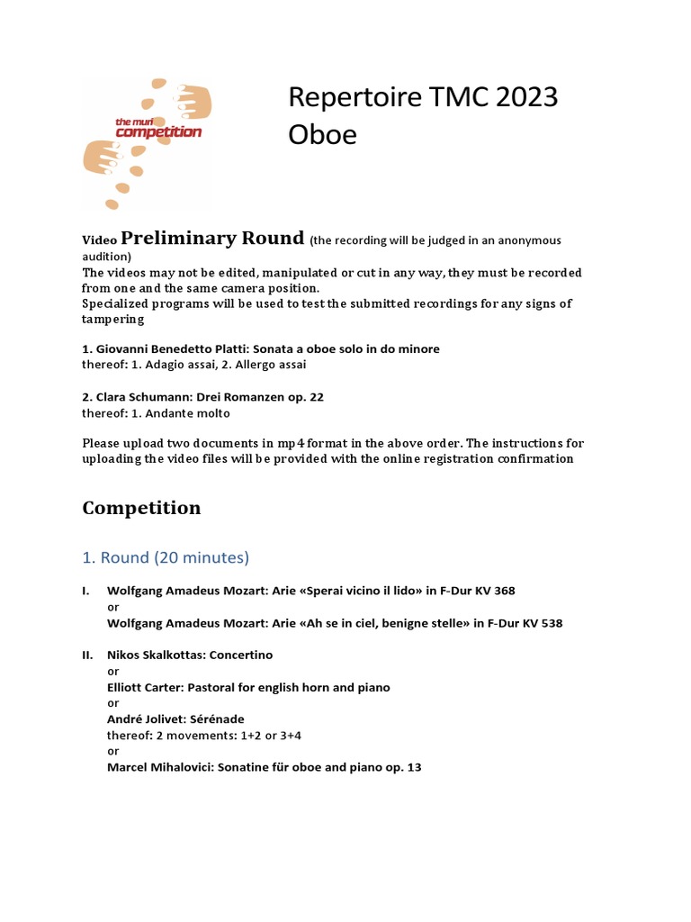 Repertoire TMC 2023 OboeEn PDF Concerto Musical Compositions