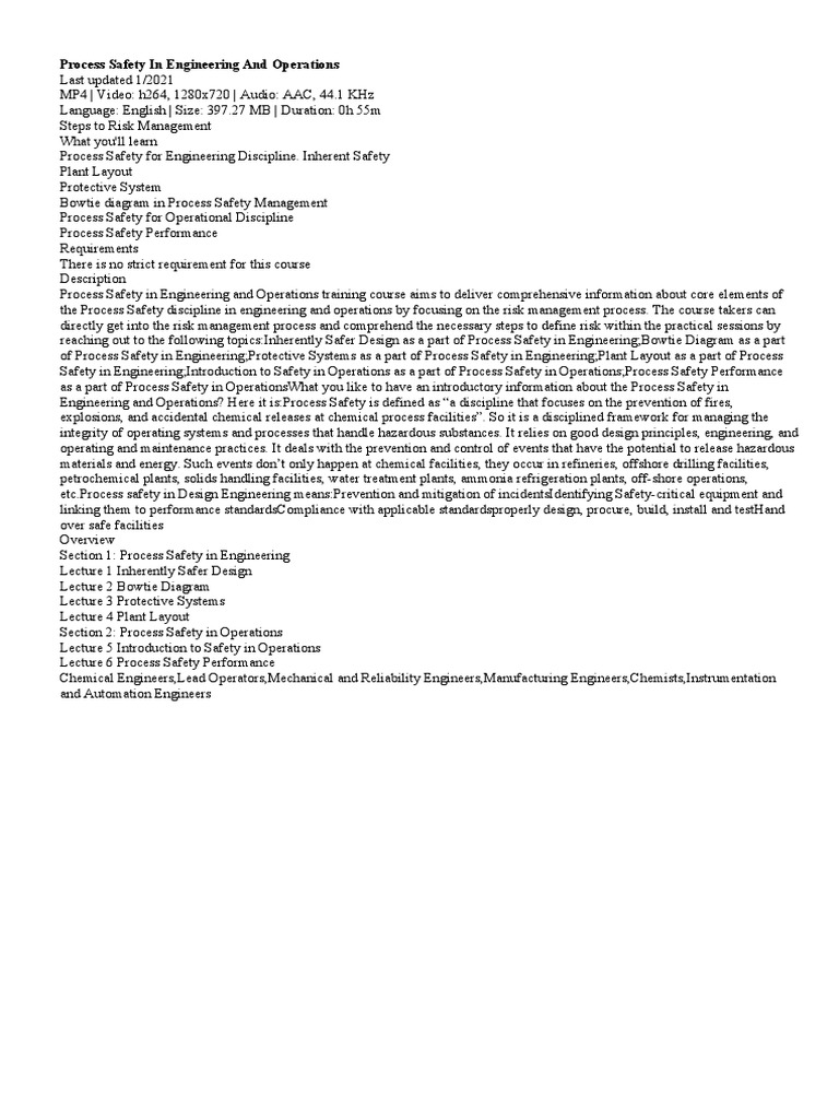 Process Safety Training for Engineers | PDF | Safety | Engineering
