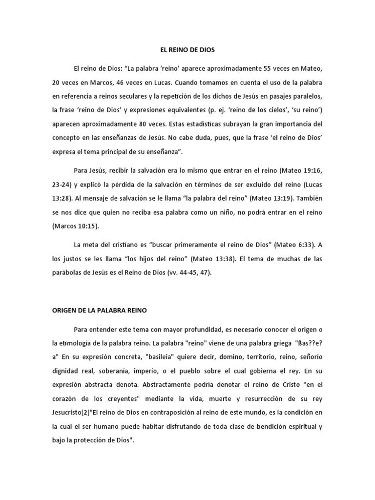 El Reino de Dios en las Enseñanzas de Jesús | PDF | Jesús | Reinado y ...