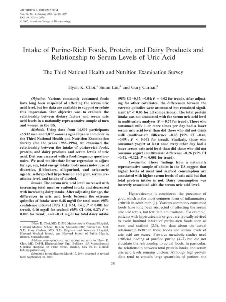 3choi et al 2005 purine diet uric acid gout meat