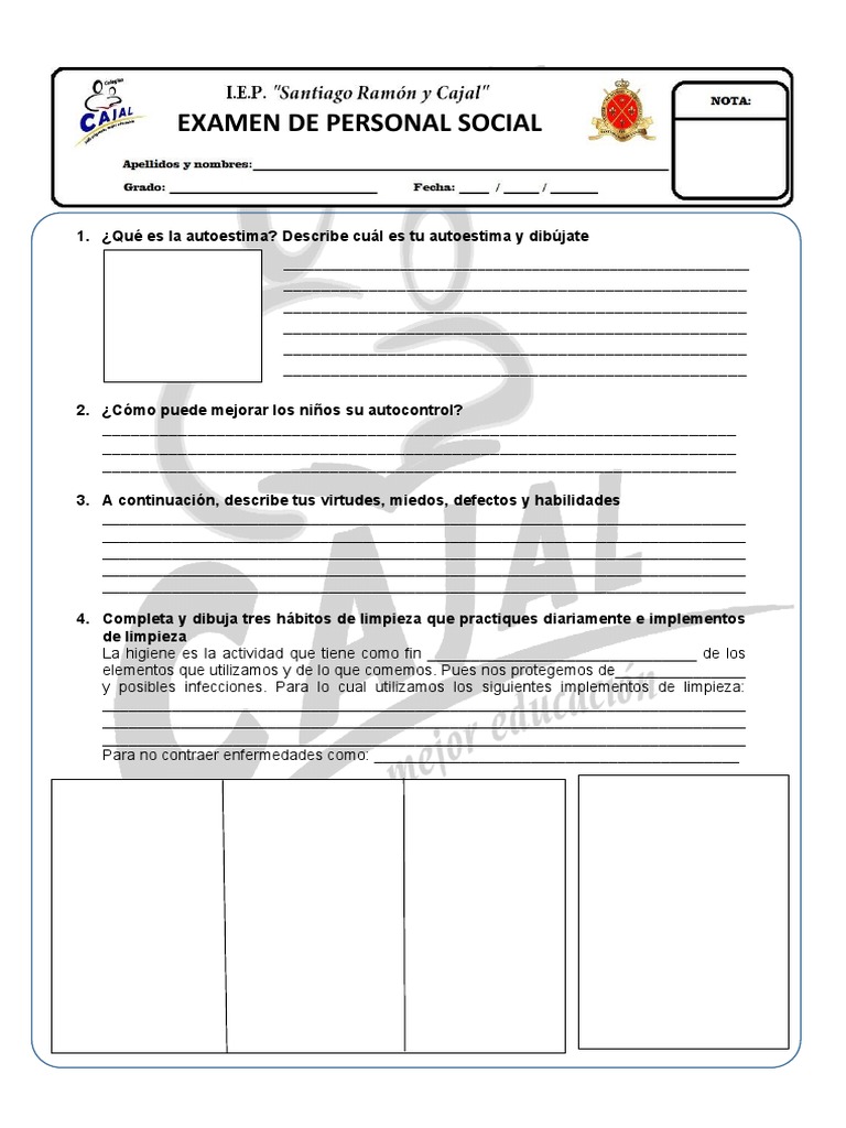 EXAMEN DE PERSONAL SOCIAL 4to Grado de PRIMARIA | Descargar gratis PDF ...