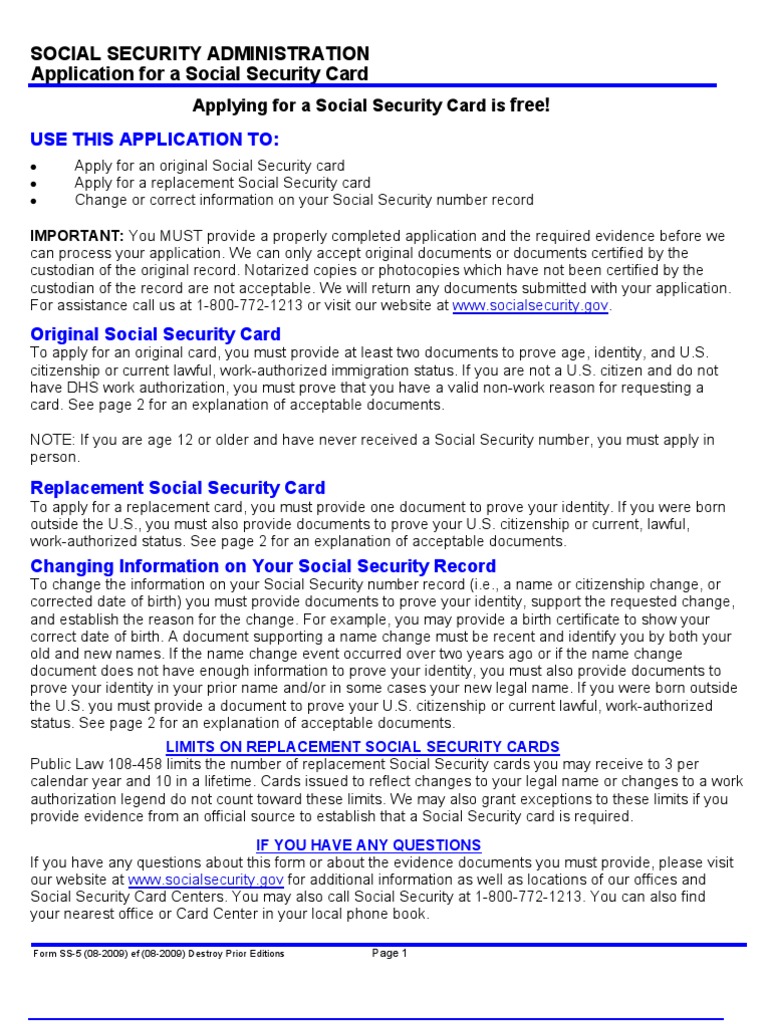 Application For A Social Security Card Social Security Administration ...