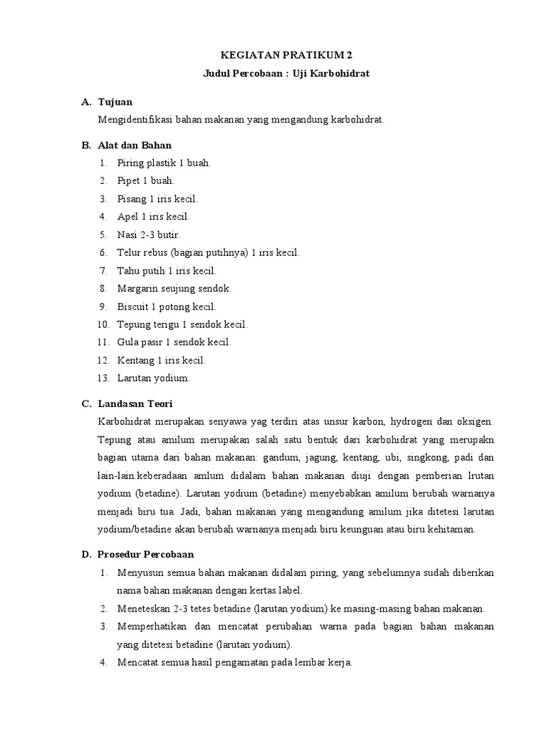 Kp 2 Uji Makanan Uji Karbohidrat Dan Lemak Pdf