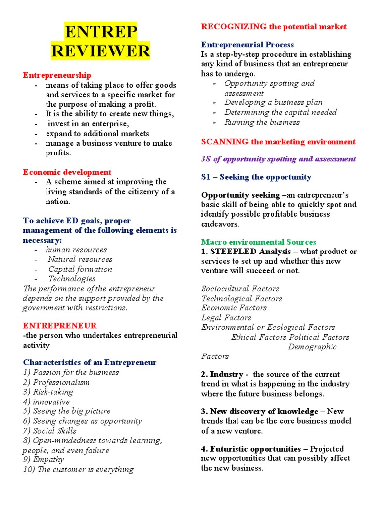 Exam Reviewer PDF Entrepreneurship