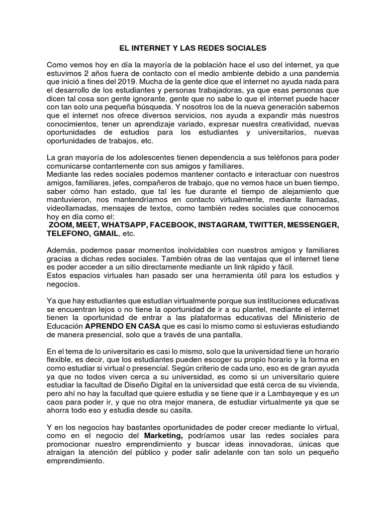 El Internet y Las Redes Sociales | PDF | Servicio de redes sociales ...