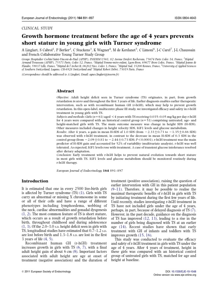 Turner Syndrome AppraisalProblem 1 PDF Insulin Like Growth Factor