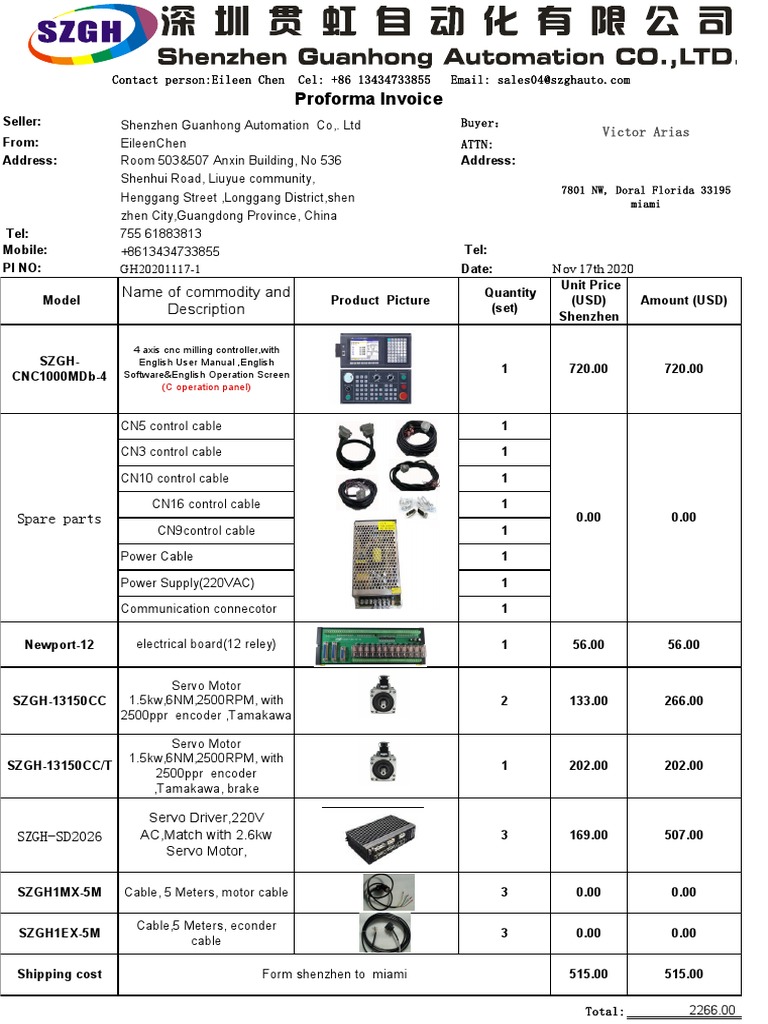 Proforma Invoice for CNC Equipment Purchase | PDF | Business
