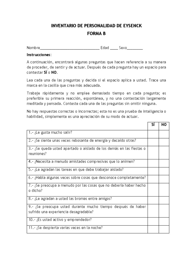 Inventario de Personalidad de Eysenck | PDF
