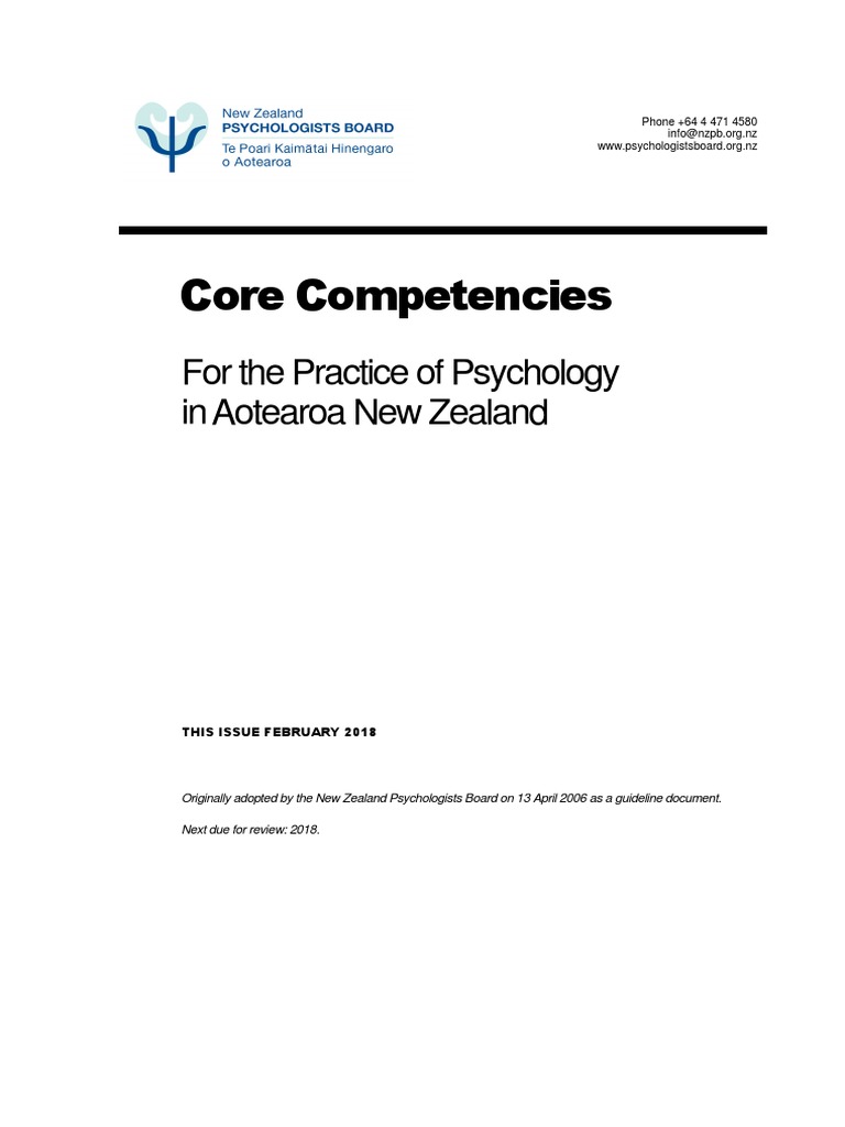 Protecting the Public Core Competencies for Psychologists in Aotearoa